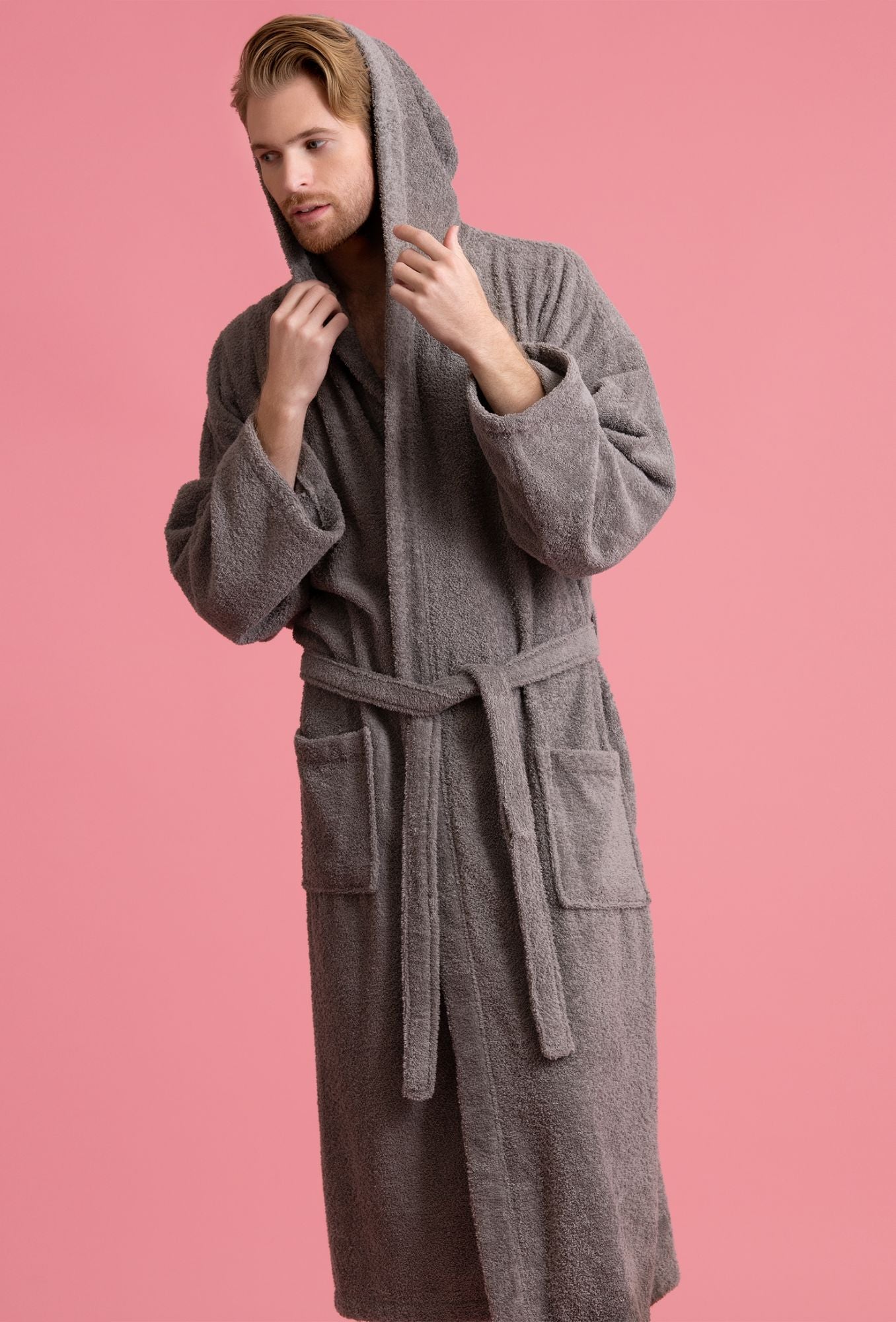 Men's Hooded Robe, Cotton Terry Hooded Spa Gray Bathrobe Men's Hooded Robe, Cotton Terry Hooded Spa Gray Bathrobe