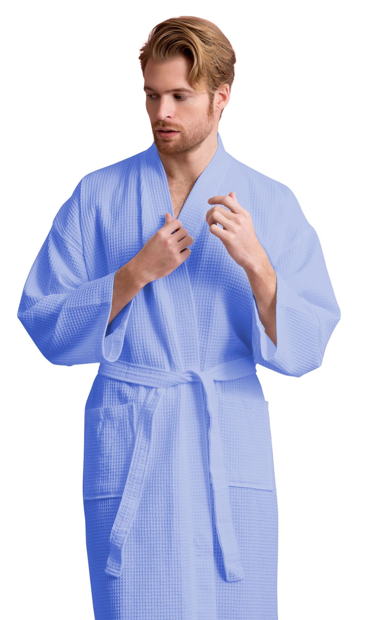 Men's Waffle Kimono Light Blue Robe – towelnrobe