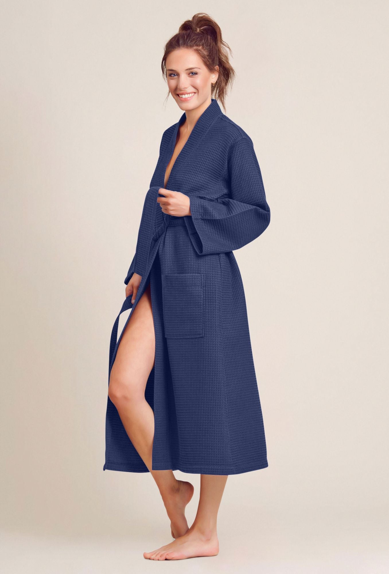 Navy Robe Women's Long Waffle Kimono Navy Robe – towelnrobe