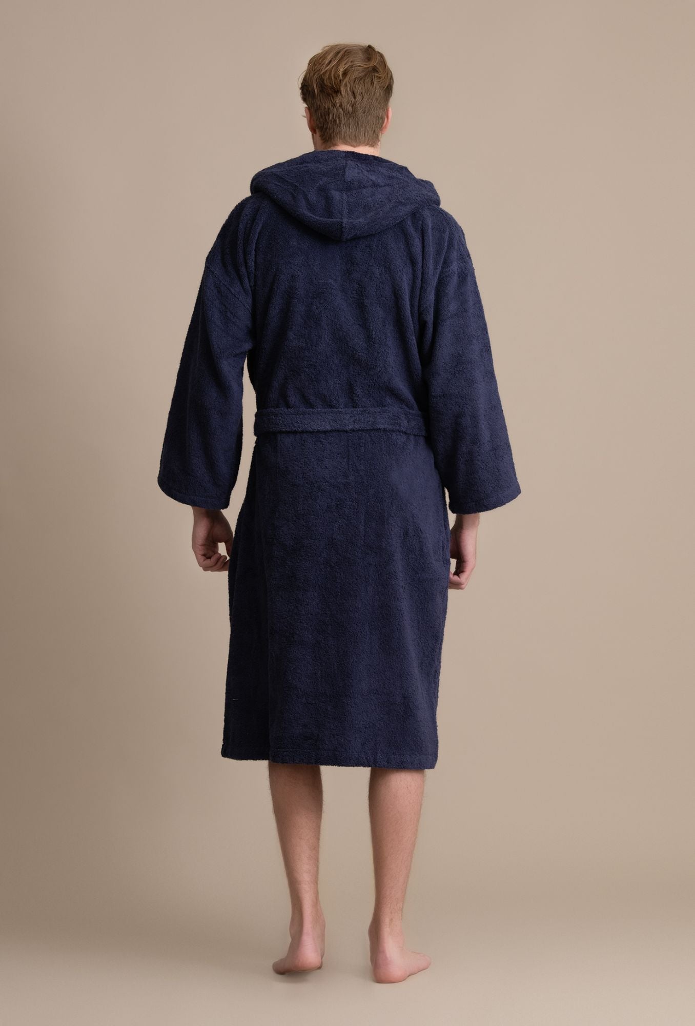 Men's Hooded Robe, Cotton Terry Hooded Spa Navy Bathrobe – towelnrobe