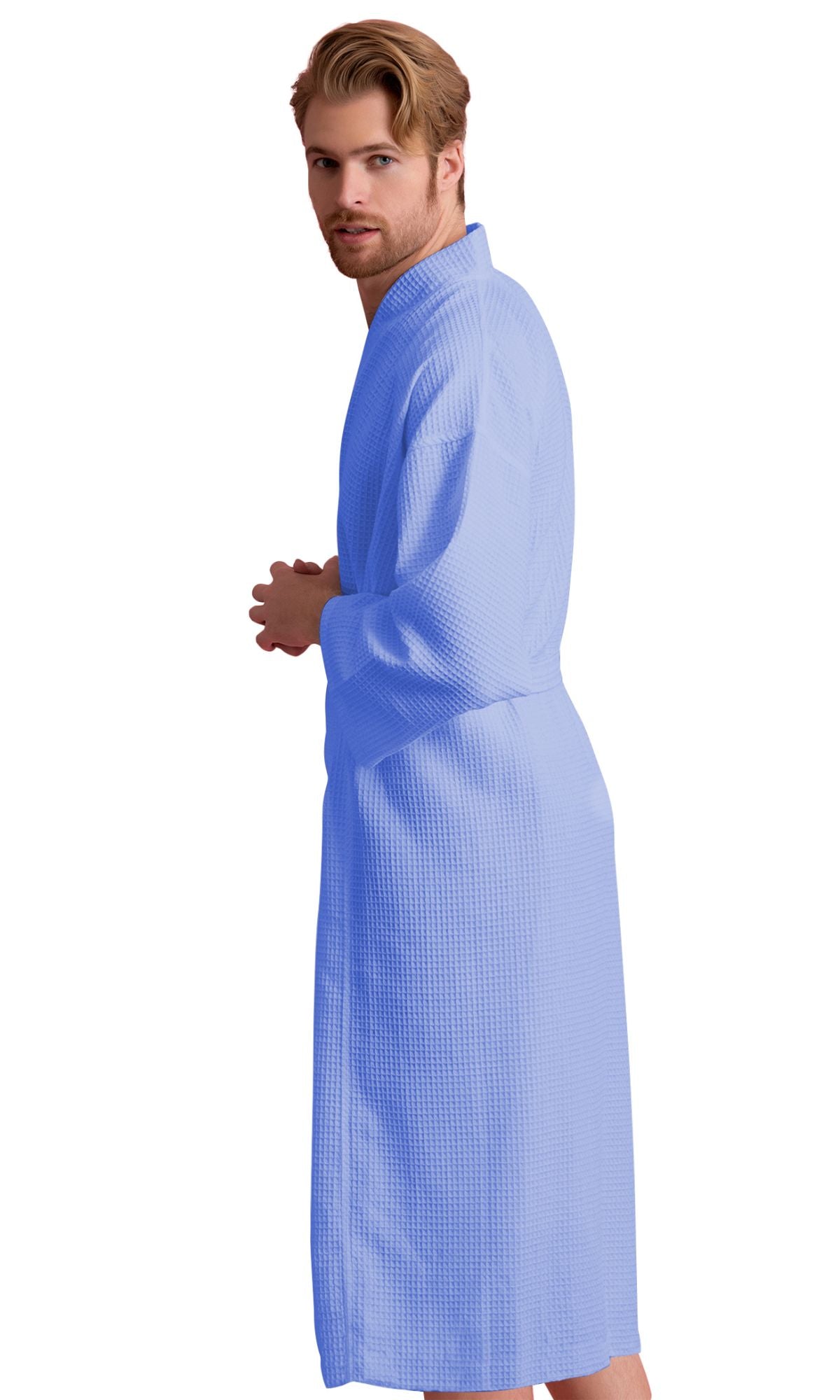 Men's Waffle Kimono Light Blue Robe – towelnrobe