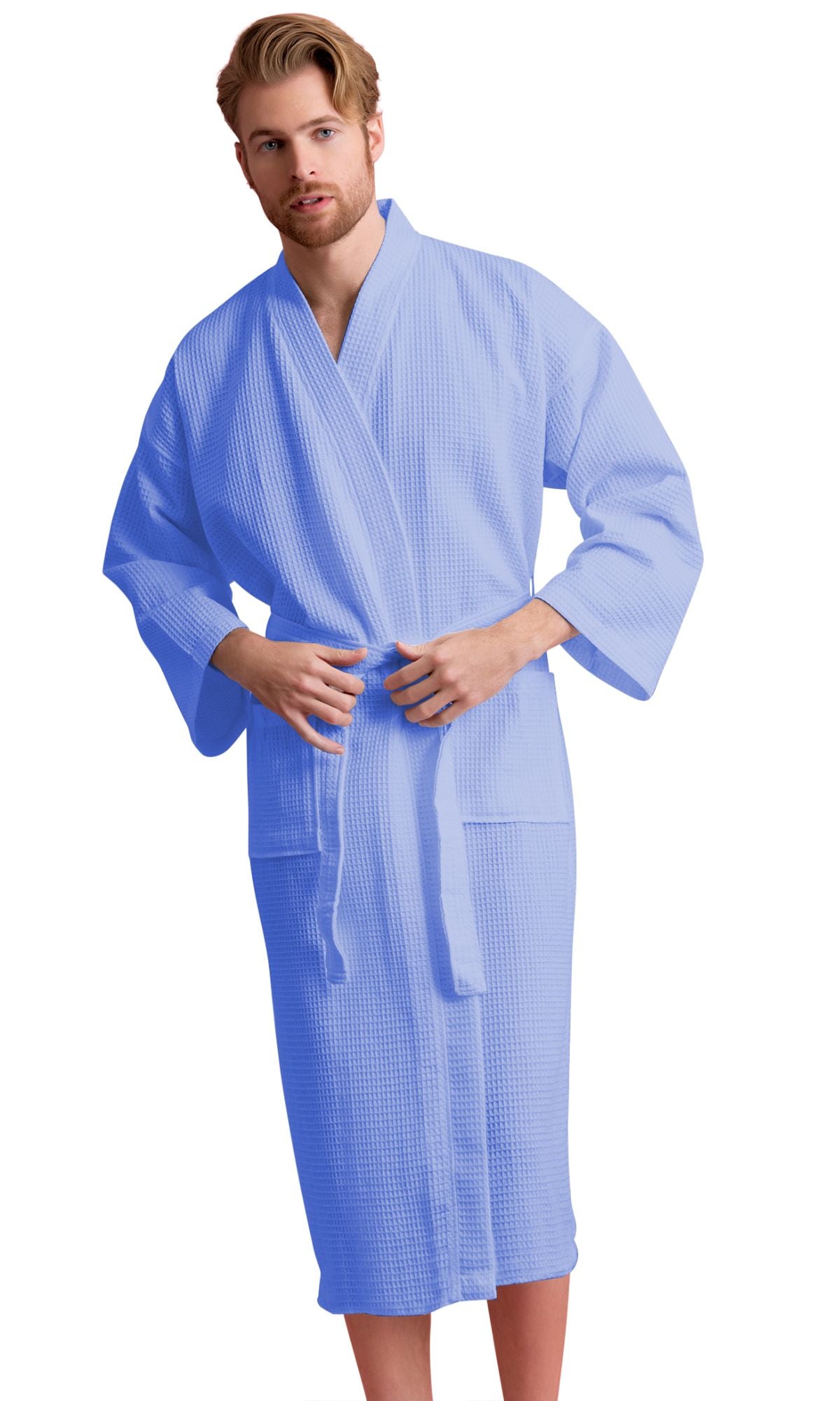 Men's Waffle Kimono Light Blue Robe – towelnrobe