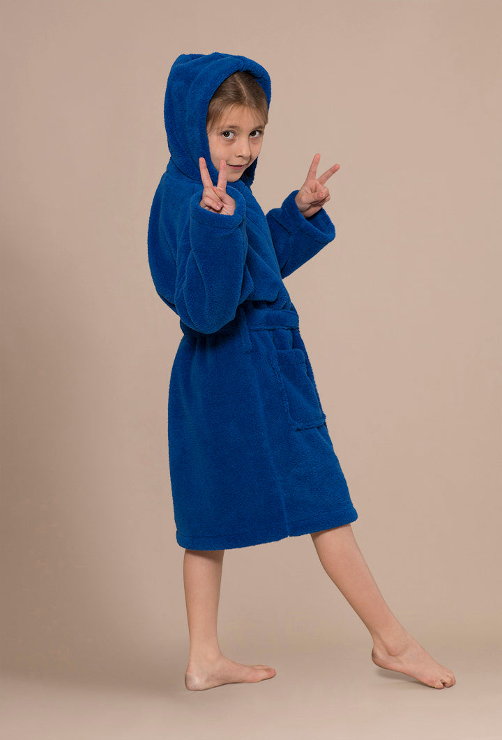 Cutesy Robe Royal Blue Girls Cute Hooded Robe Soft, Absorbent, Warm. Plush Microfl ...