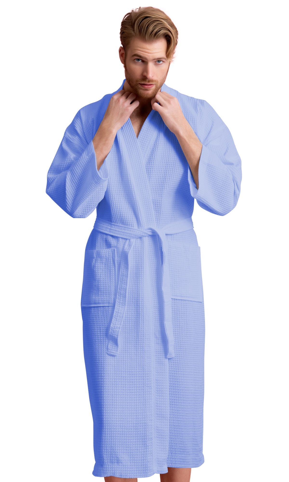 Men's Waffle Kimono Light Blue Robe – towelnrobe